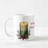 Groene Kerst Kaars Dennenbes Koffiemok  (Links)