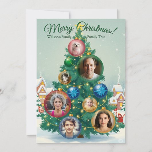Groene Kerst Kaart met Boom ornamenten (Voorkant)