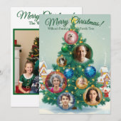 Groene Kerst Kaart met Boom ornamenten (Voorkant / Achterkant)