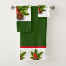 Groene Kerst Kardinaal Vogel Bad Handdoek Set