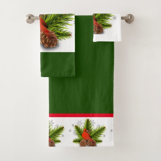 Groene Kerst Kardinaal Vogel Bad Handdoek Set (Insitu)