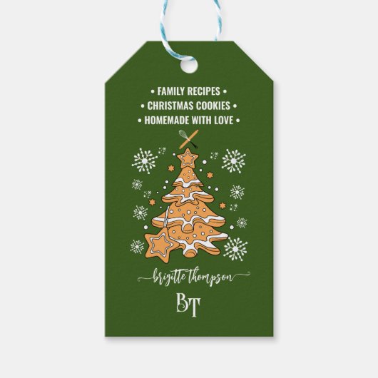 Groene Kerst Koekje Sneeuwvlokken Promo QR Code Cadeaulabel (Voorkant)