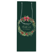 Groene kerst krans naam wijn cadeautas (Voorkant)