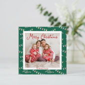 Groene Kerst Lichtjes Cute Familie Foto Feestdagenkaart (Staand voorkant)