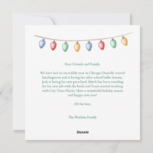 Groene Kerst Lichtjes Cute Familie Foto Feestdagenkaart (Achterkant)