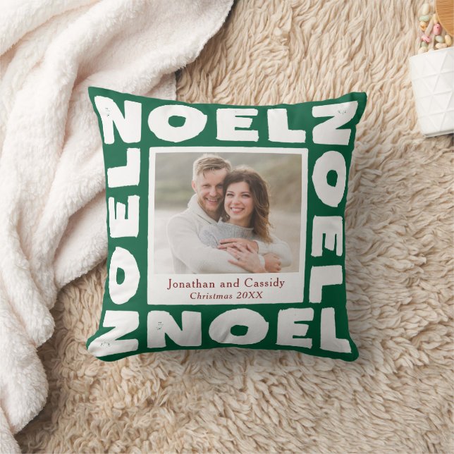 Groene Kerst Moderne Typografie Foto Vakantie Kussen (Deken)