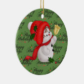 Groene Kerst Mop Keramische Sneeuwman Ornament (Rechts)