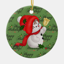 Groene Kerst Mop Keramische Sneeuwman Ornament