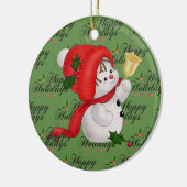 Groene Kerst Mop Keramische Sneeuwman Ornament (Links)