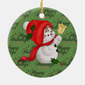 Groene Kerst Mop Keramische Sneeuwman Ornament (Achterkant)