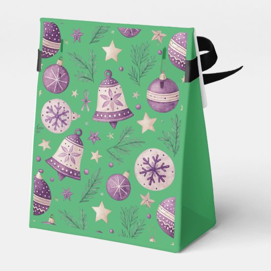 "Groene Kerst Ornamenten- en Bel Favorietendoos" Bedankdoosjes (Achterkant)