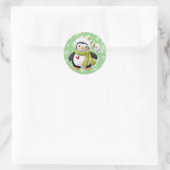 Groene Kerst Pinguïn Ronde Sticker (Tas)