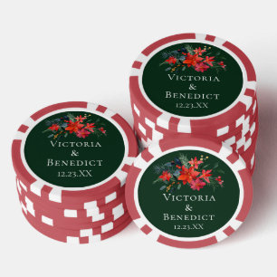 Groene Kerst Poinsettia Bloemige Trouwgunst Poker Chips