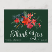 Groene Kerst Poinsettia Trouw Dank Je Briefkaart (Voorkant)