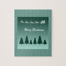 Groene Kerst Puzzle Met Sleigh En Rendieren Legpuzzel