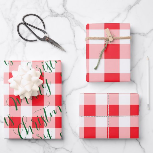 Groene Kerst Rode Check Inpakpapier Vel (Voorkant)