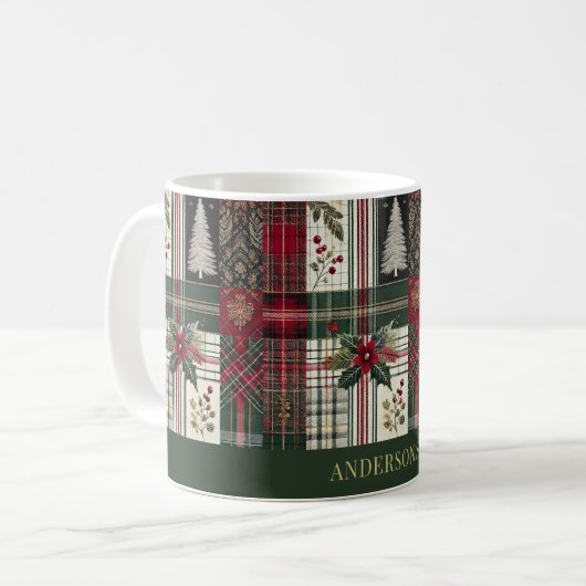 Groene Kerst Rustiek Plaid Tartan Patroon Koffiemok (Voorkant links)