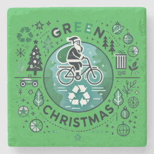 Groene Kerst - Santa en Recycling Design Stenen Onderzetter