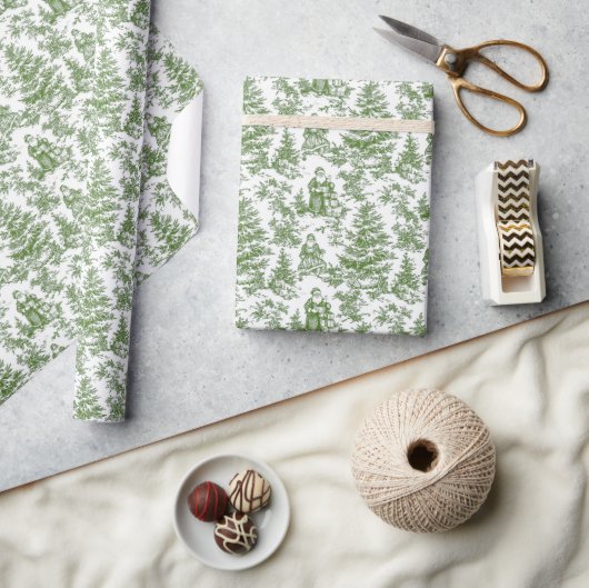 Groene Kerst Santa Toile Cadeaupapier (Crafts)
