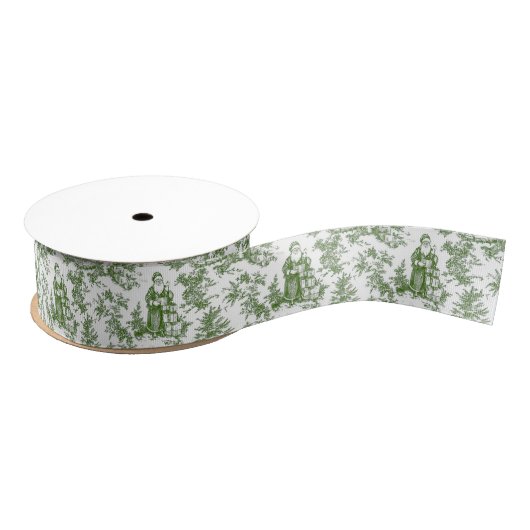 Groene Kerst Santa Toile Grosgrain Lint (Spoel)