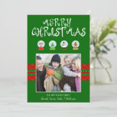 Groene Kerst Sneeuw Wereldbollen Vakantie Fotokaar Feestdagenkaart (Staand voorkant)