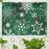 Groene Kerst sneeuwvlok patroon keukenhanddoek (Gevouwen)