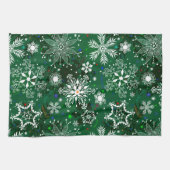 Groene Kerst sneeuwvlok patroon keukenhanddoek (Horizontaal)