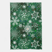 Groene Kerst sneeuwvlok patroon keukenhanddoek (Verticaal)