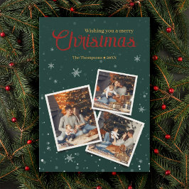 Groene Kerst Sneeuwvlokken Fotocollage Feestdagenkaart
