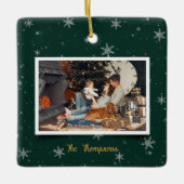 Groene kerst sneeuwvlokken keramisch ornament (Voorkant)