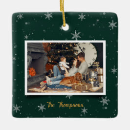 Groene kerst sneeuwvlokken keramisch ornament