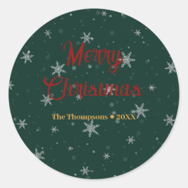 Groene kerst sneeuwvlokken ronde sticker