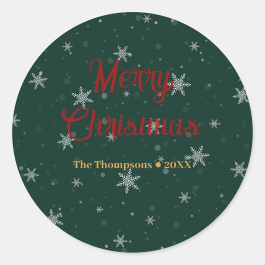 Groene kerst sneeuwvlokken ronde sticker (Voorkant)