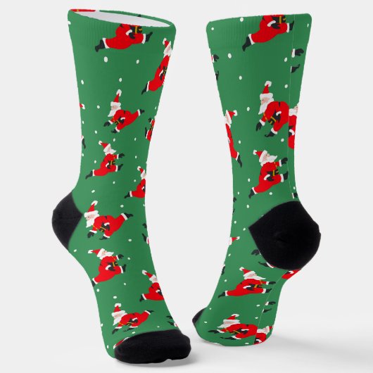 Groene Kerst Sokken met Dansende Kerstman's (Gebogen)