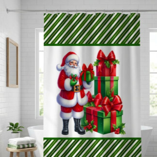 Groene Kerst Strepen Met Sinterklaas Douchegordijn