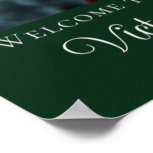 Groene Kerst Trouwfoto Poinsettia Bloemen Poster (Hoek)