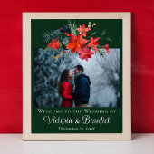 Groene Kerst Trouwfoto Poinsettia Bloemen Poster