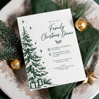 Groene Kerst Vakantie Familie Kerst Dinner Kaart