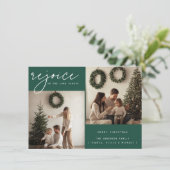 Groene Kerst Verheug je Familiefoto Feestdagenkaart (Staand voorkant)