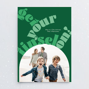 Groene Kerst Vet Typografie Ovaal Boog Foto Feestdagenkaart