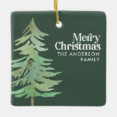 Groene Kerst waterverf bos foto Keramisch Ornament (Voorkant)