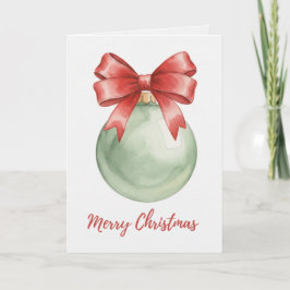Groene Kerstbal met Rode Strik Kaart