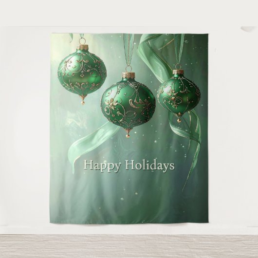 Groene Kerstbal Vakantie Achtergrond Wandkleed (Voorkant)