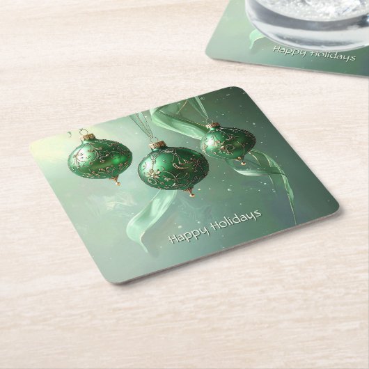 Groene Kerstbal Vakantie Kartonnen Onderzetters (Schuin)