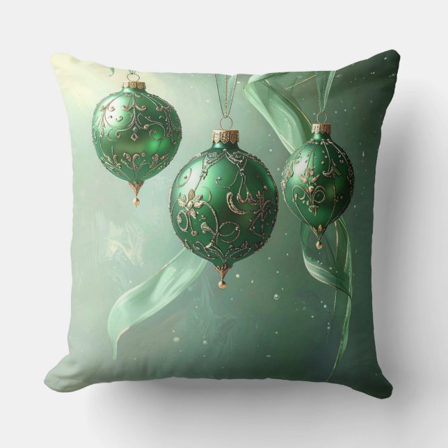 Groene Kerstbal Vakantie Kussen (Voorkant)