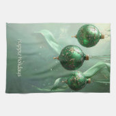 Groene Kerstbal Vakantie Theedoek (Horizontaal)