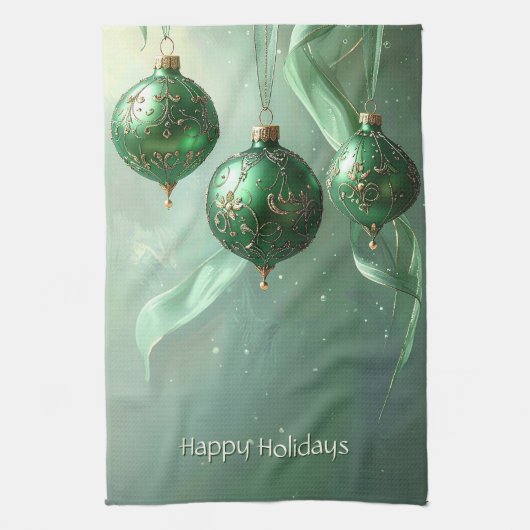 Groene Kerstbal Vakantie Theedoek (Verticaal)