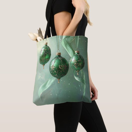Groene Kerstbal Vakantietas Tote Bag (Dichtbij)