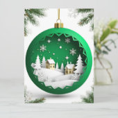 ✨ Groene Kerstbal Winterdorp Kaart (Staand voorkant)