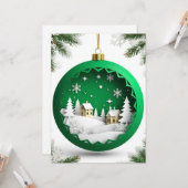 ✨ Groene Kerstbal Winterdorp Kaart (Voorkant / Achterkant in situ)
